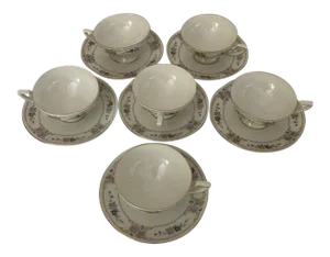 Vintage Johann Haviland China Primrose Teacups & Saucers Set- 12 Pieces