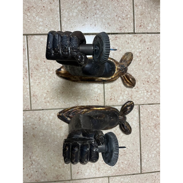 Antique Hand Carved Wooden Powerful Fists Wall Candle Sconces Salvaged Architecture For Sale In New York - Image 6 of 18