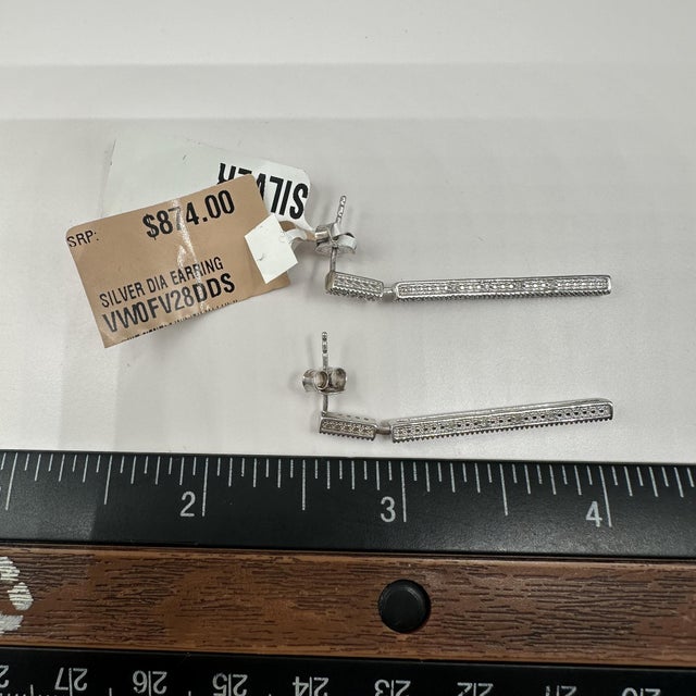 Early 21st Century Effy Diamond Bar Drop Earrings in Sterling Silver – 0.33ctw, New, A Pair For Sale - Image 5 of 5