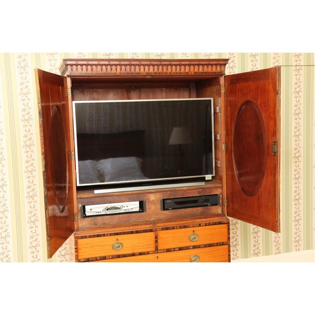 Antique Biedermeier Oval Paneled Linen Press For Sale - Image 4 of 12