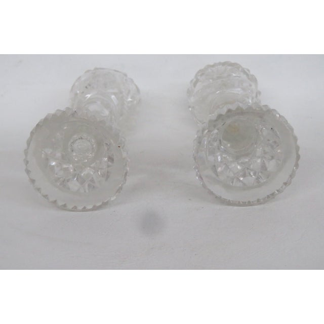 Transparent 1940s Bohemian Crystal Salt and Pepper Shaker Pair of 2 Pedestal Base Cut Glass For Sale - Image 8 of 12