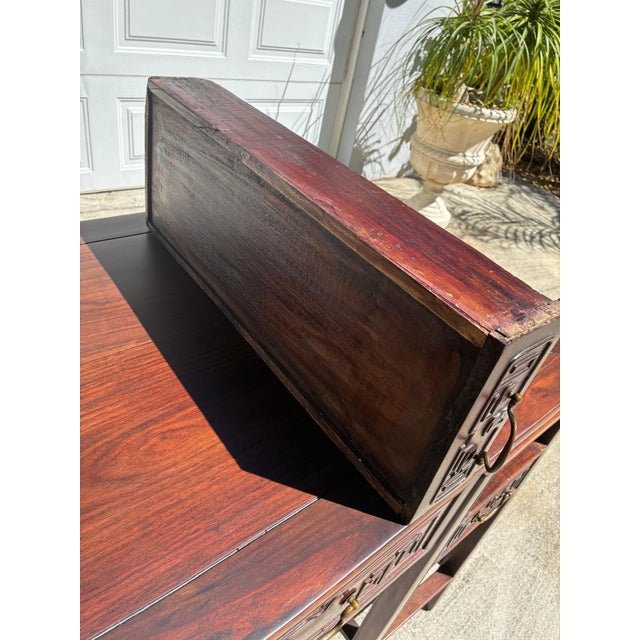Chocolate Vintage Chinese Ming Style Solid Rosewood Scholar Desk / Console Table – Five Drawer For Sale - Image 8 of 17