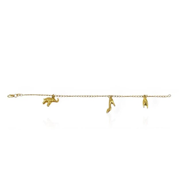 1990s 1990s 14k Yellow Gold Chain Charm Bracelet With Three Charms For Sale - Image 5 of 12