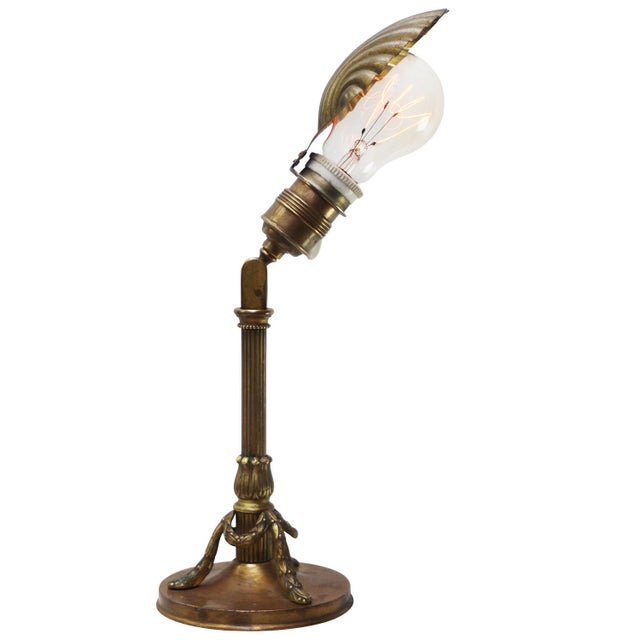 Empire French Brass Desk Lamp with Metal Shell Shade For Sale - Image 12 of 12