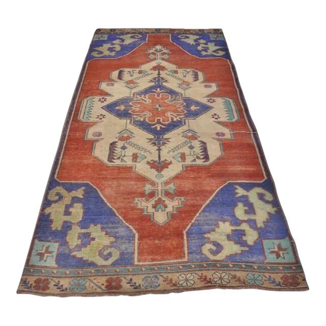 Red & Blue Vintage Floor Rug For Sale
