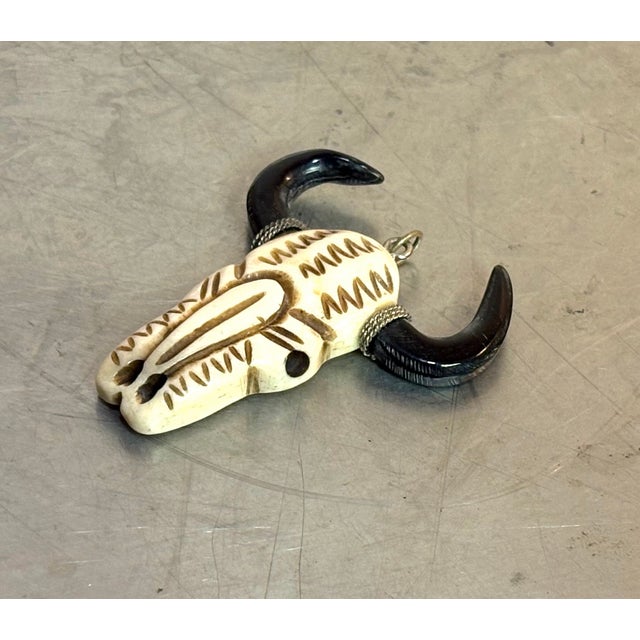 Carved Bone / Horn Cow's Head Pendant For Sale - Image 4 of 5