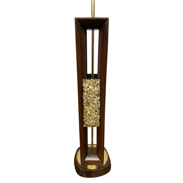 Mid-Century Modern Walnut Brass Sea Shell Table Lamp W/Original Drum Shade For Sale - Image 4 of 13