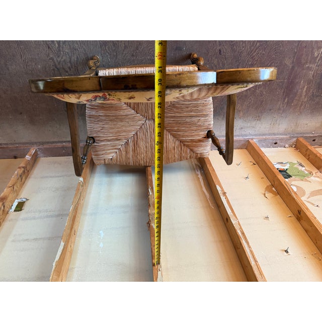 Late 20th Century Pair of Louis XV Floral Motif Upholstered Rush Seat Lounge ArmChairs With Ottoman For Sale - Image 9 of 16