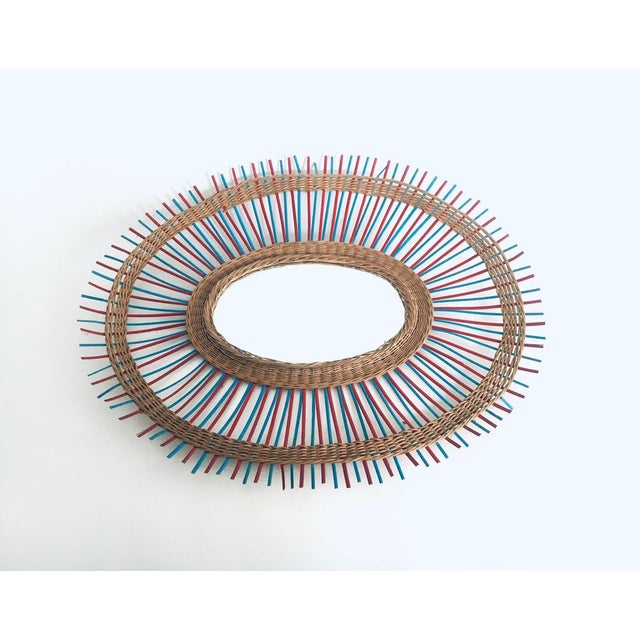 Vintage French Riviera Wicker Oval Mirror, France, 1950s For Sale - Image 15 of 15