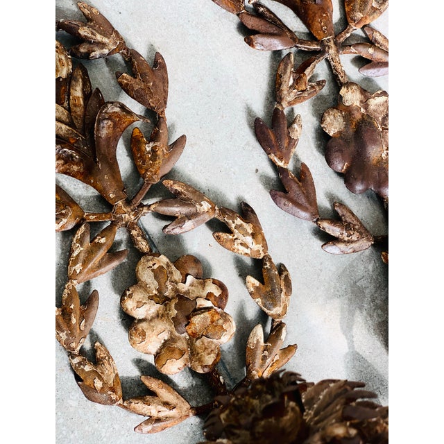 Shabby Chic Late 20th Century Vintage French Provincial Iron Botanical Candle Sconces Light With Chippy Paint Finish- A Pair For Sale - Image 3 of 12