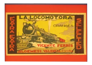 1920's Original Vintage Spanish Fruit Crate Label - La Locomotora Oranges (Framed)
