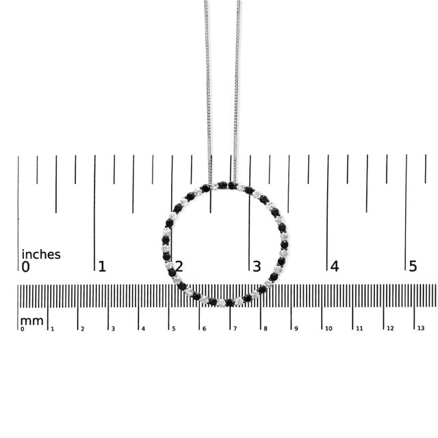 Early 21st Century .925 Sterling Silver 3.0 Cttw Alternating Black and White Diamond Open Hoop Circle Pendant Necklace (H-I Color, I3 Clarity) - 18" Inches For Sale - Image 5 of 5