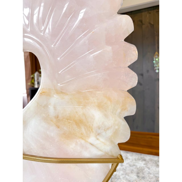 Monumental Rose Quartz “Winged Form” Sculpture With Golden Healer Inclusions – 28.5” Statement Piece For Sale - Image 16 of 18
