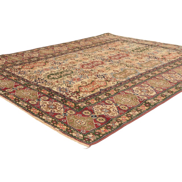 53070 Vintage Turkish Oushak Rug, 05'06 x 06'09. The Nomadic Archive: A Vintage Turkish Oushak Masterpiece of Anatolian...
