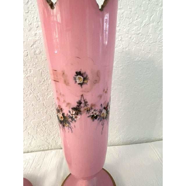 Antique Bohemian Art Nouveau Pink Art Glass Vases c.1900, a Pair For Sale - Image 4 of 7