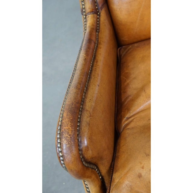 Animal Skin Vintage Cognac-Colored Sheep Leather Armchair For Sale - Image 7 of 14