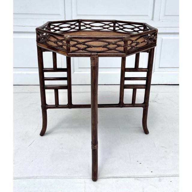 Brown 1970's McGuire San Francisco Rattan Folding Tray Table For Sale - Image 8 of 12
