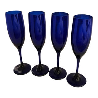 Libbey Deep Cobalt Blue Champagne Glasses - Set of 4 For Sale