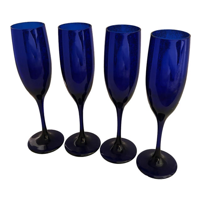 Libbey Deep Cobalt Blue Champagne Glasses - Set of 4 For Sale