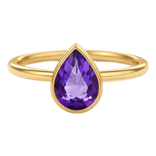 Amethyst Pear Cut Gemstone Ring, Febraury Birthstone Statement Ring Us 7 For Sale