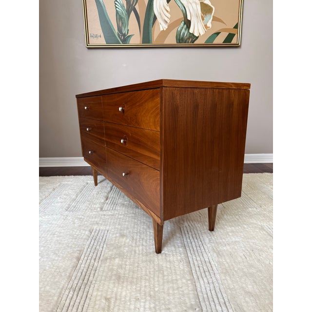 Vintage Mid Century MCM Walnut 6-Drawer Dresser With White Laminate Top For Sale - Image 10 of 13