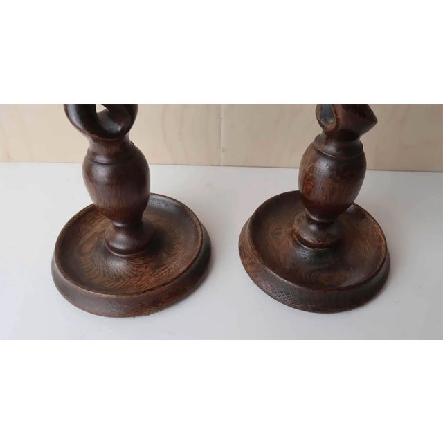 Large Antique English Oak Barley Twist Candlesticks, 1920s, Set of 2 For Sale - Image 3 of 6