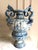 Cantagalli Large Vintage Cantagalli Italian Majolica Blue White Delft Style Pottery Vase Jar or Urn Serpent Handles 23"h For Sale - Image 4 of 18