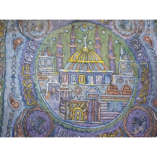 Boho Chic Early 20th Century Turkish Middle Eastern Embroidery Mosque Ottoman with Arabic Calligraphy, 1890s For Sale - Image 3 of 13
