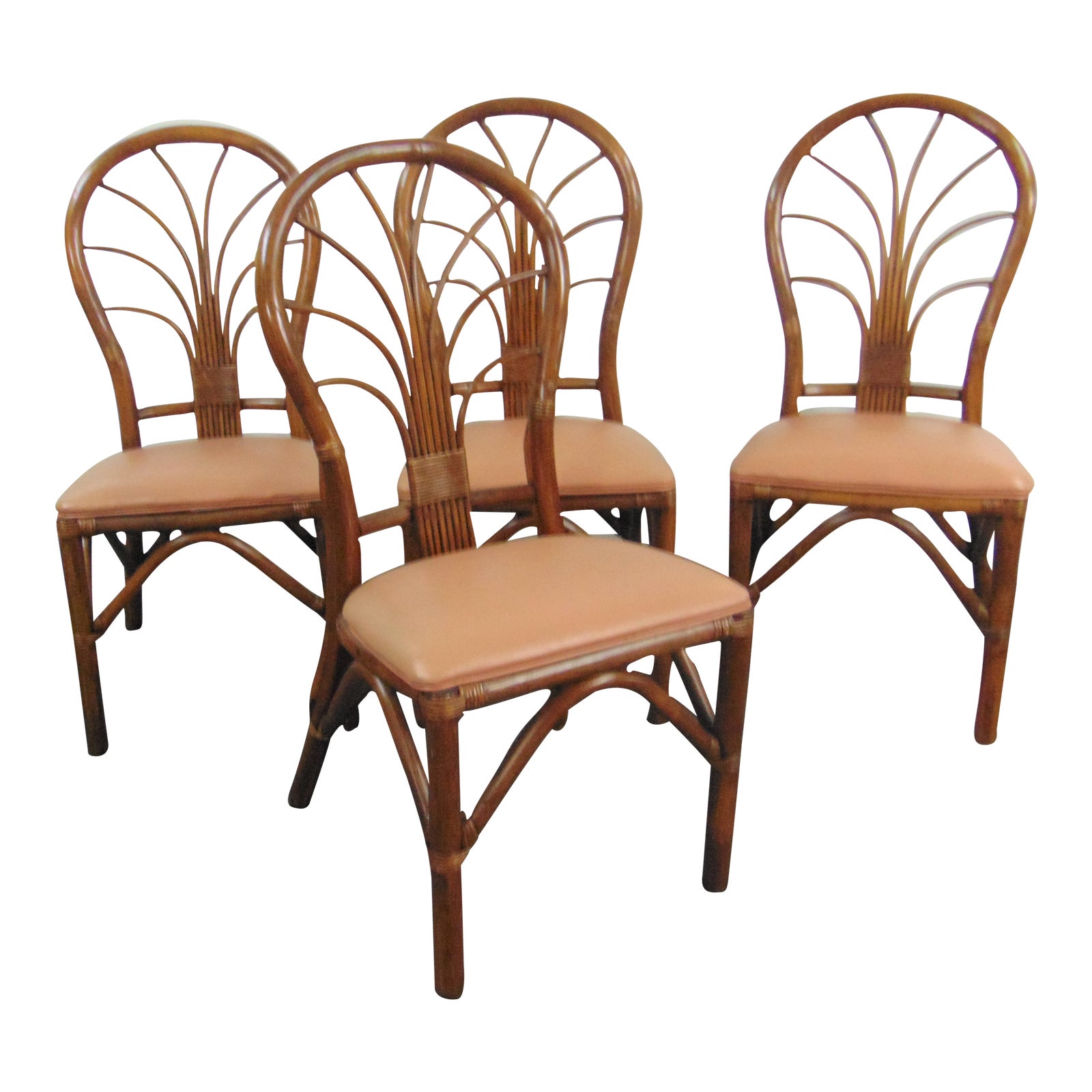 Mid Century Rattan Fan Back Dining Chairs Set of 4 Chairish