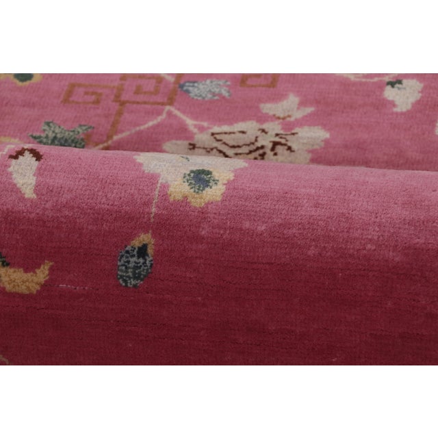 Rug & Kilim Contemporary Chinese Art Deco Style Square Floral Pink & Cream Wool Rug by Rug & Kilim For Sale - Image 4 of 9