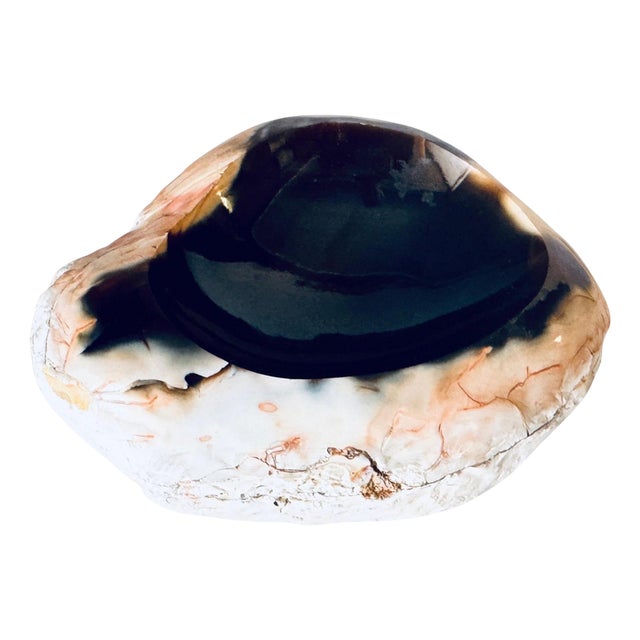 Italian Freeform Onyx Ashtray in Polished Stone with Dark Brown White Pink, 1960s For Sale
