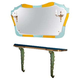 Mid-Century Cristal Art Console Table with Mirror and Sconces, 1950 For Sale