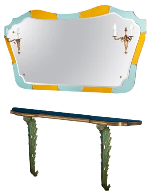 Mid-Century Cristal Art Console Table with Mirror and Sconces, 1950