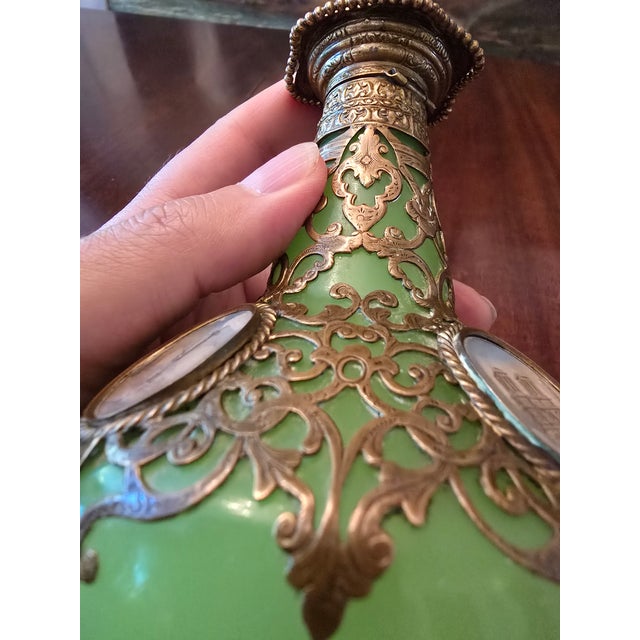 Antique Emerald Jade Green Opaline Crystal Perfume Bottle For Sale - Image 10 of 13