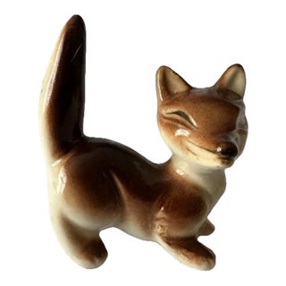 Vintage Mid 20th Century Small Ceramic Fox Figurine For Sale