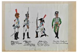 Herbert Knotel, Dutch and Spanish Soldiers, Original Ink & Watercolor Drawing, 1940s