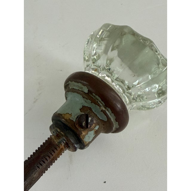 Antique Clear Glass Door Knob Set With Brass Hardware, 1920s–1930s For Sale - Image 12 of 13