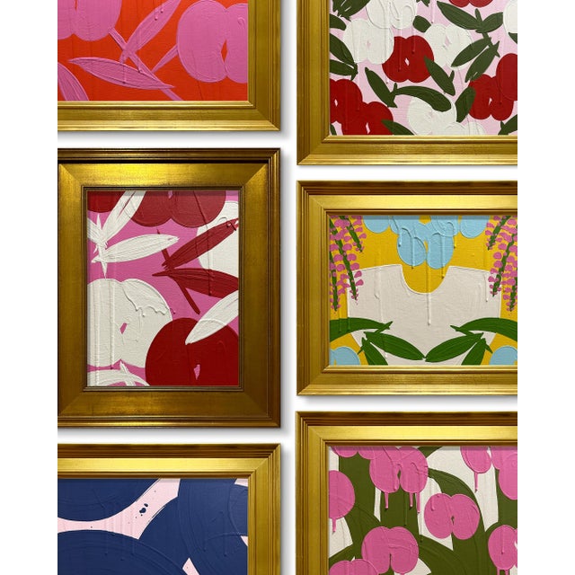 Abstract Mini Royal Orchid Pink Cream Red Painting by Ron Giusti, Framed For Sale - Image 3 of 3