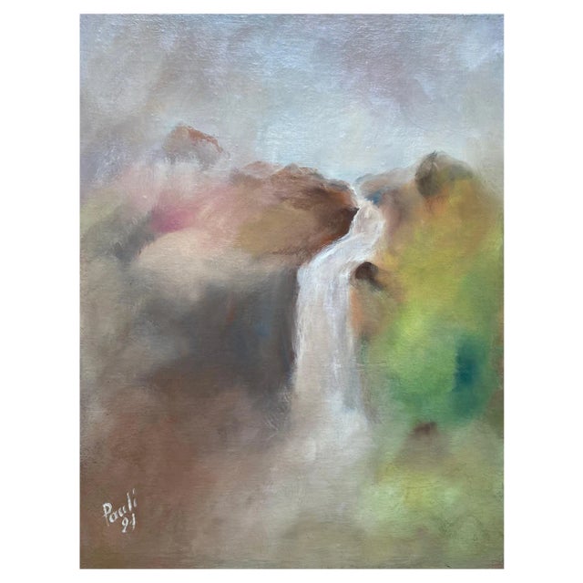 Gilbert Pauli, Pastel Waterfall, Oil on Canvas, 1991 For Sale