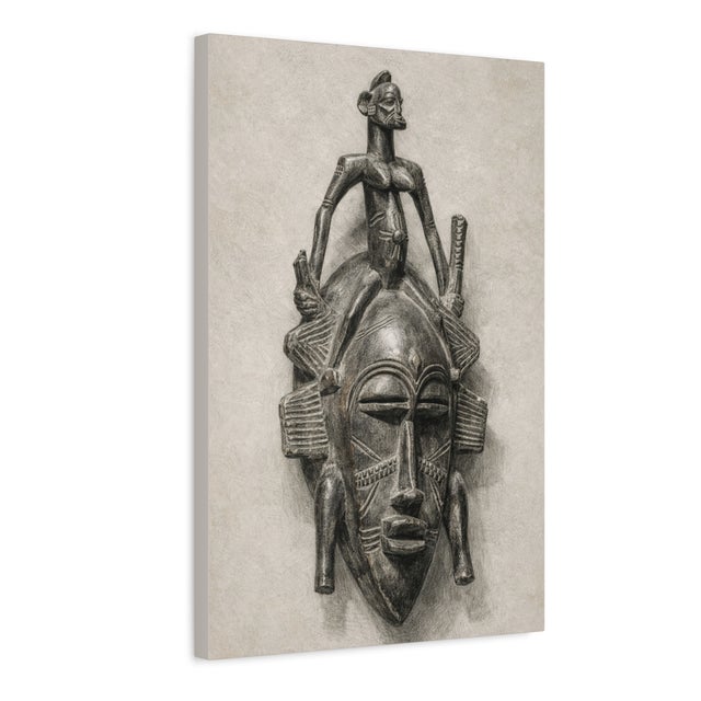 Tribal Atelier Aria Lumae Senufo Kpeliye E Tribal Mask Graphite Study Fine Art Gallery Board Print For Sale - Image 3 of 13