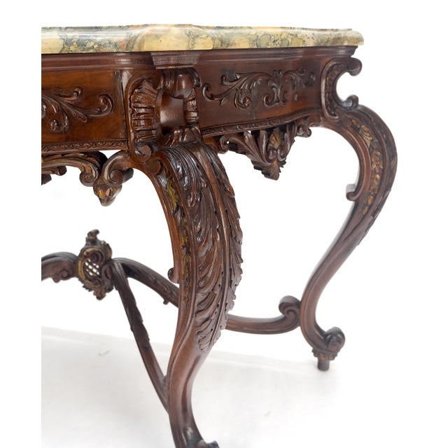 Late 20th Century Regency Revival Heavily Fine Carved Stretcher Base Marble Top Console Table MINT For Sale - Image 5 of 18