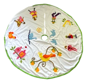 Mid-Century "Twelve Days of Christmas" Hand-Appliquéd 54" Tree Skirt