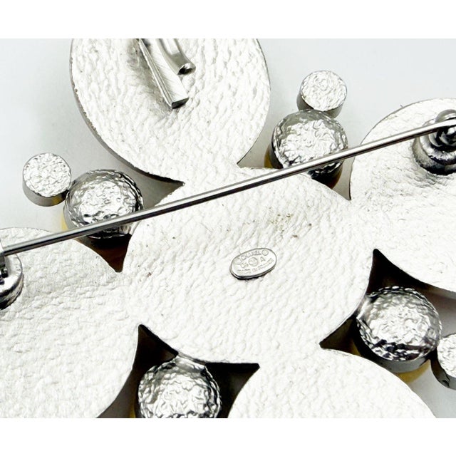 2000 - 2009 Chanel Silver CC Crystal Cream Yellow Peach Stone Cross Large Pendant Brooch For Sale - Image 5 of 5