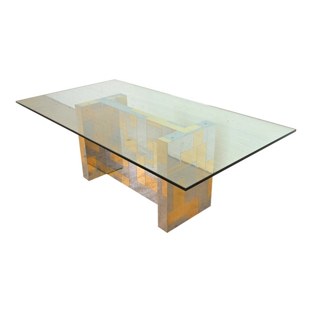 Paul Evans for Directional Cityscape Chrome and Brass Pedestal Dining Table, 1970s For Sale