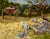 "Yellow Meadow with Sheep" Farmhouse Landscape in Acrylic on Masonite Idyllic pastoral landscape by Richard M. Bacon...