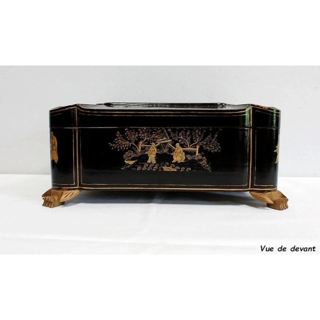 Large Napoleon III Japonaiserie Wooden Box Painted Black, Mid-19th Century For Sale - Image 13 of 18
