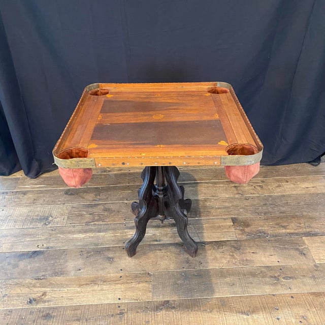 Antique Early Americana Games Card Table With Corner Pockets, Circa 1900 For Sale - Image 4 of 11