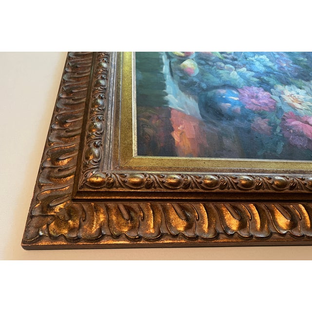 Late 20th Century Floral Still Life Oil Painting on Canvas, Gold Ornate Frame For Sale - Image 10 of 15