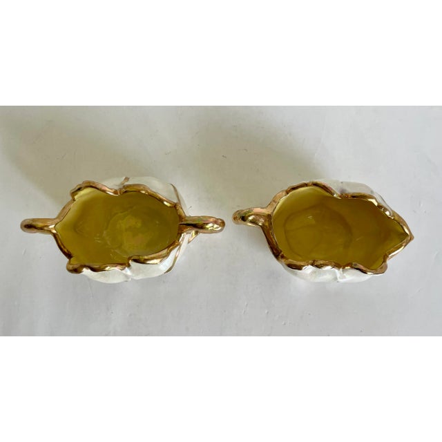 Ceramic Hollywood Regency Pearlescent and Gold Flower Shaped Sugar and Creamer Set For Sale - Image 7 of 8