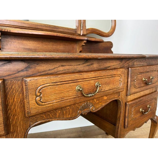 Vintage French Oak Dressing Table with Mirror For Sale - Image 12 of 16